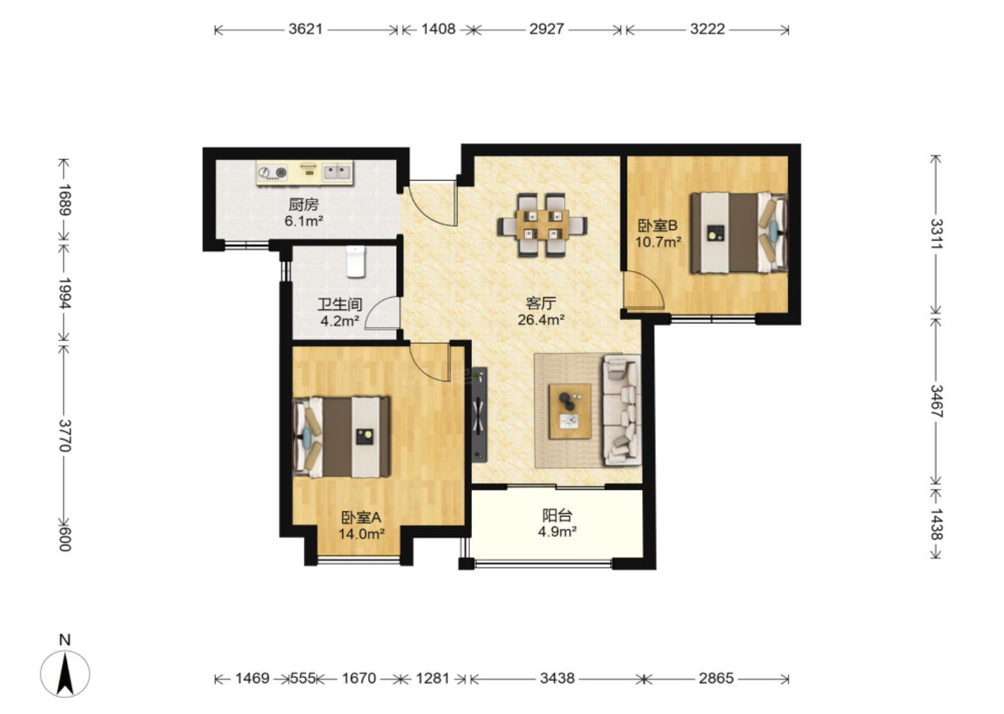 华润悦锦湾 2室1厅1卫 88.05m&sup2;