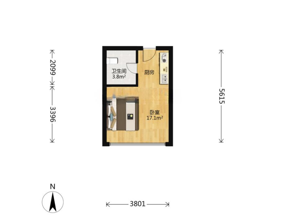 城市先锋公寓 1室1厅1卫 38m&sup2;