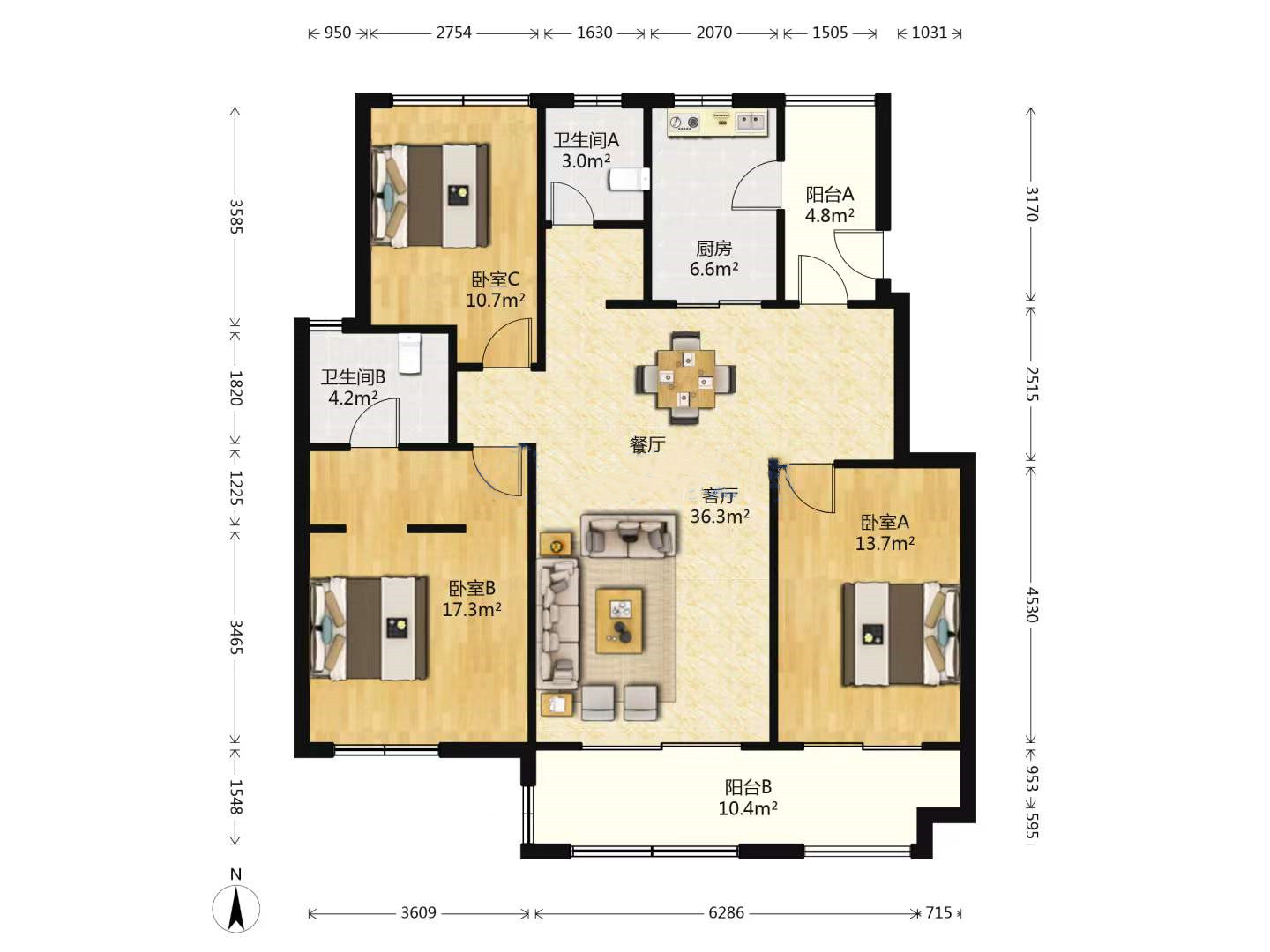 中创大都会 4室2厅2卫 122m&sup2;