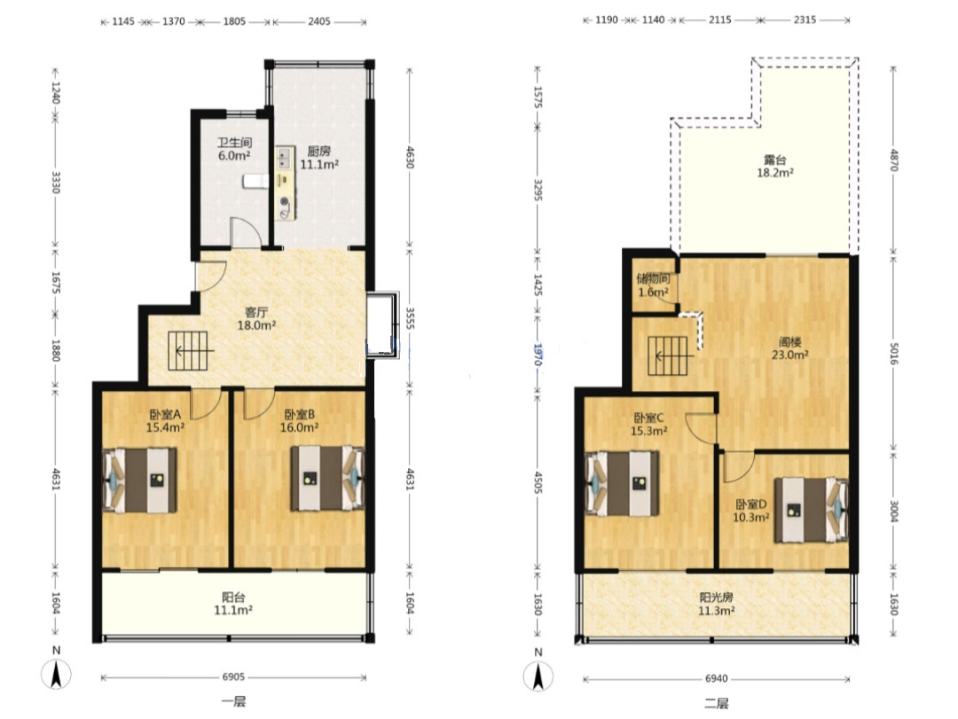 五山花苑 4室2厅2卫 90m&sup2;