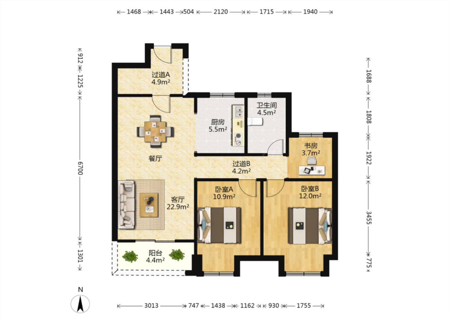 崇川星光域 3室2厅1卫 89m&sup2;