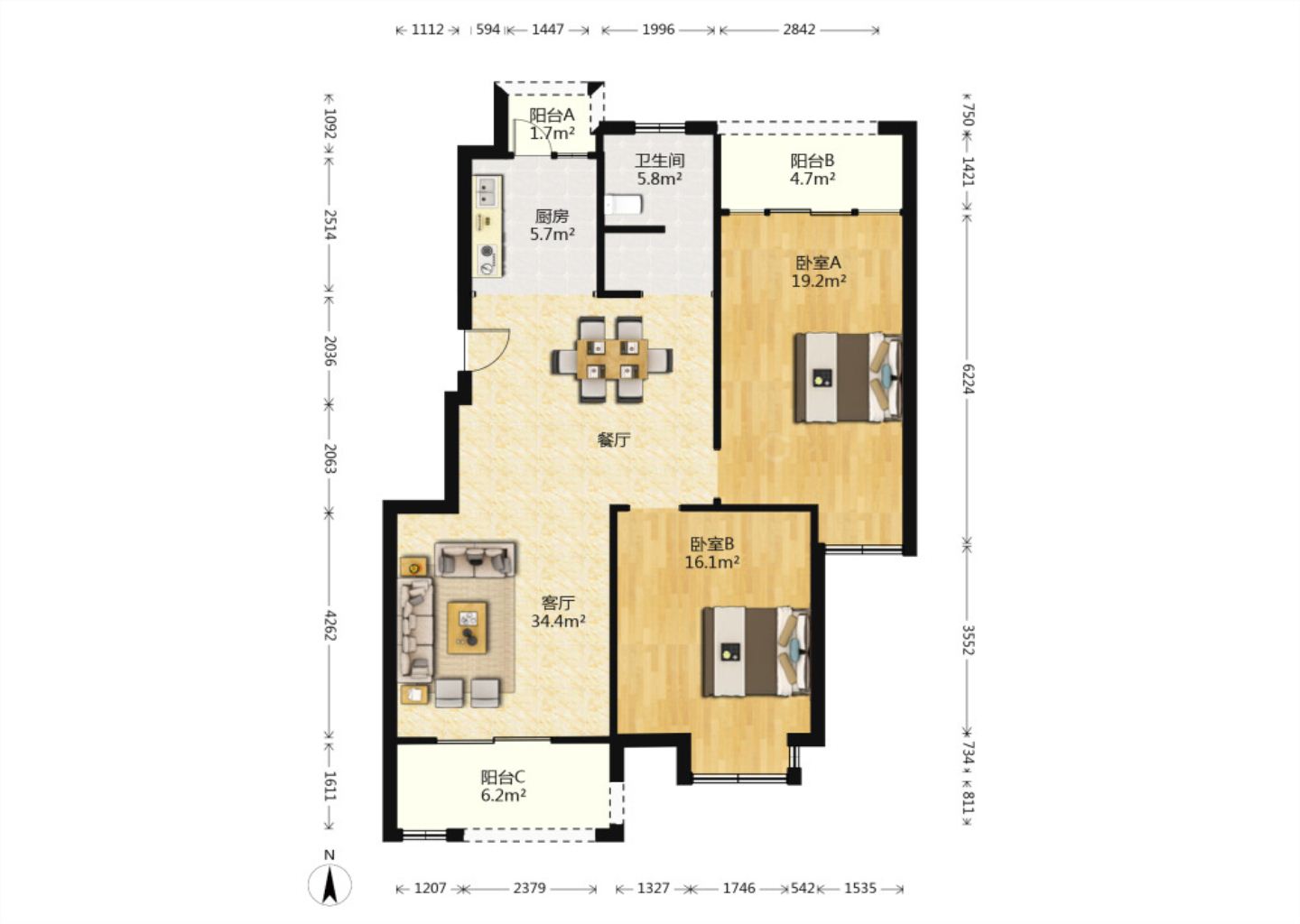 仁和景苑 3室2厅1卫 103.7m&sup2;