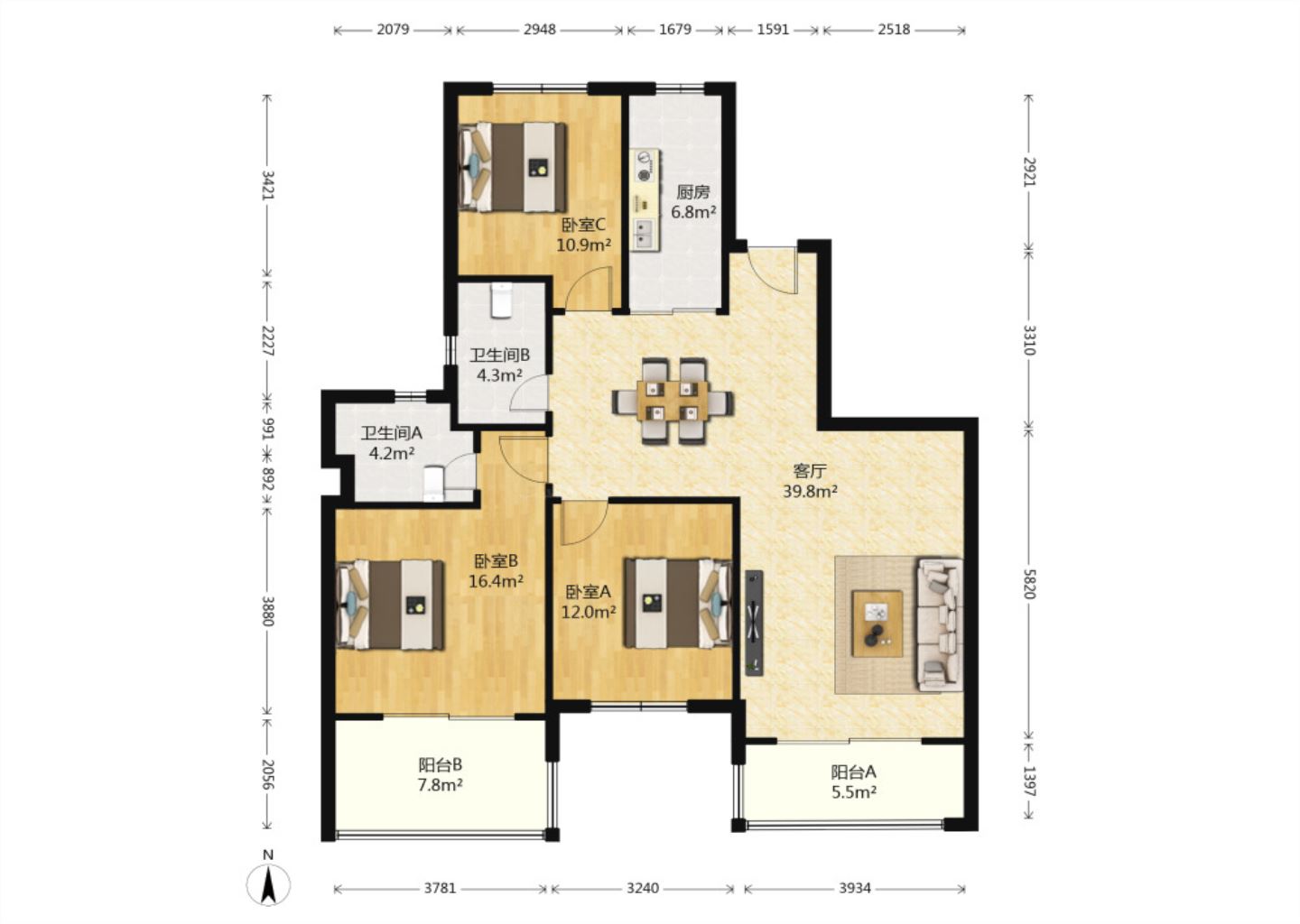 恒大御澜庭 3室2厅2卫 139.00m&sup2;