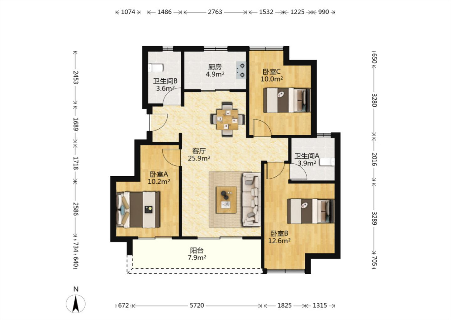 融信&middot;澜宸 3室2厅2卫 123m&sup2;