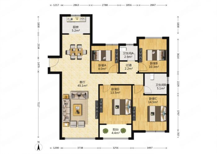 翠园 4室2厅2卫 145m&sup2;