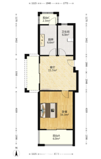 瑞兴花园 1室1厅1卫 65.64m&sup2;