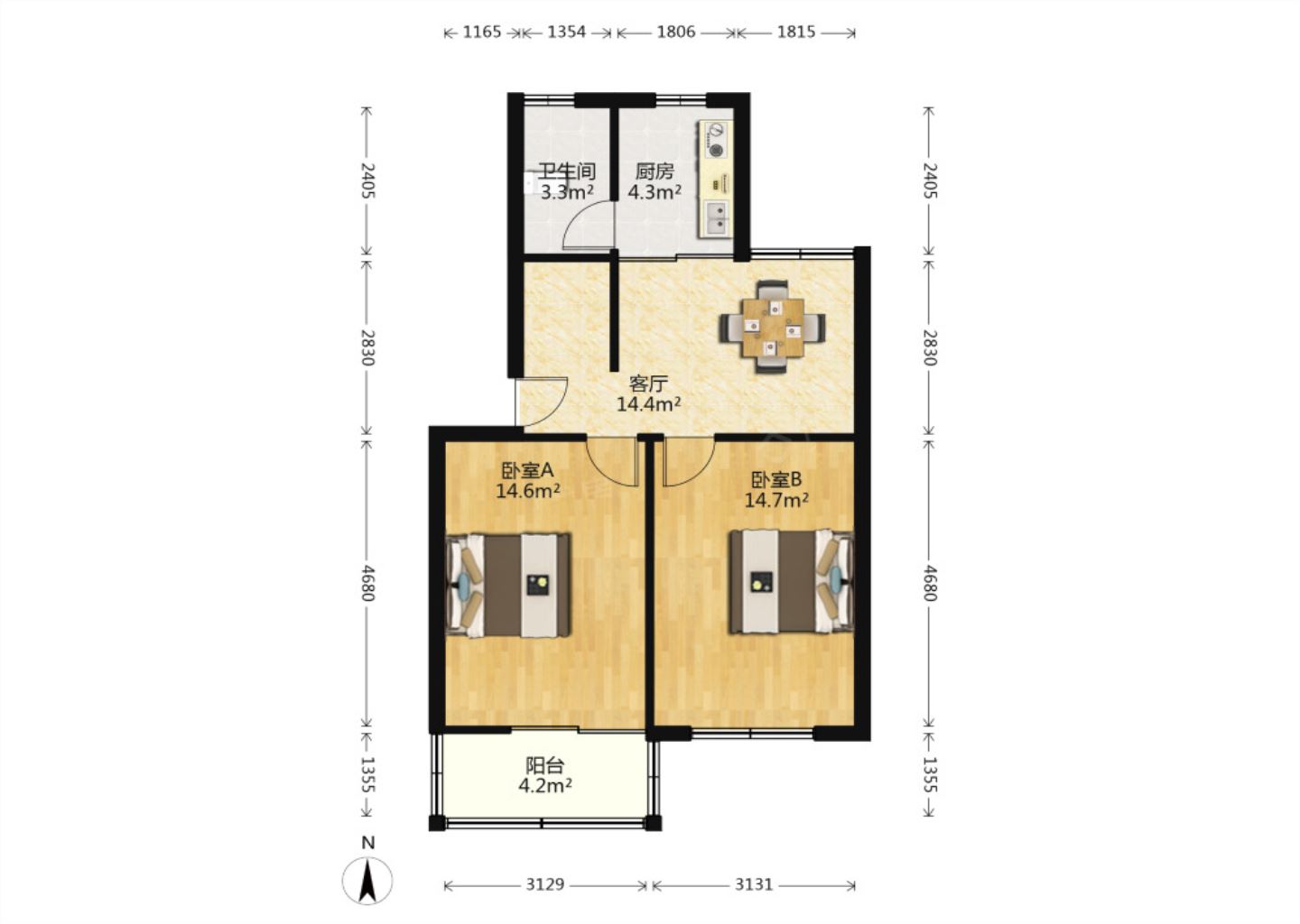 光明新村 2室1厅1卫 69m&sup2;