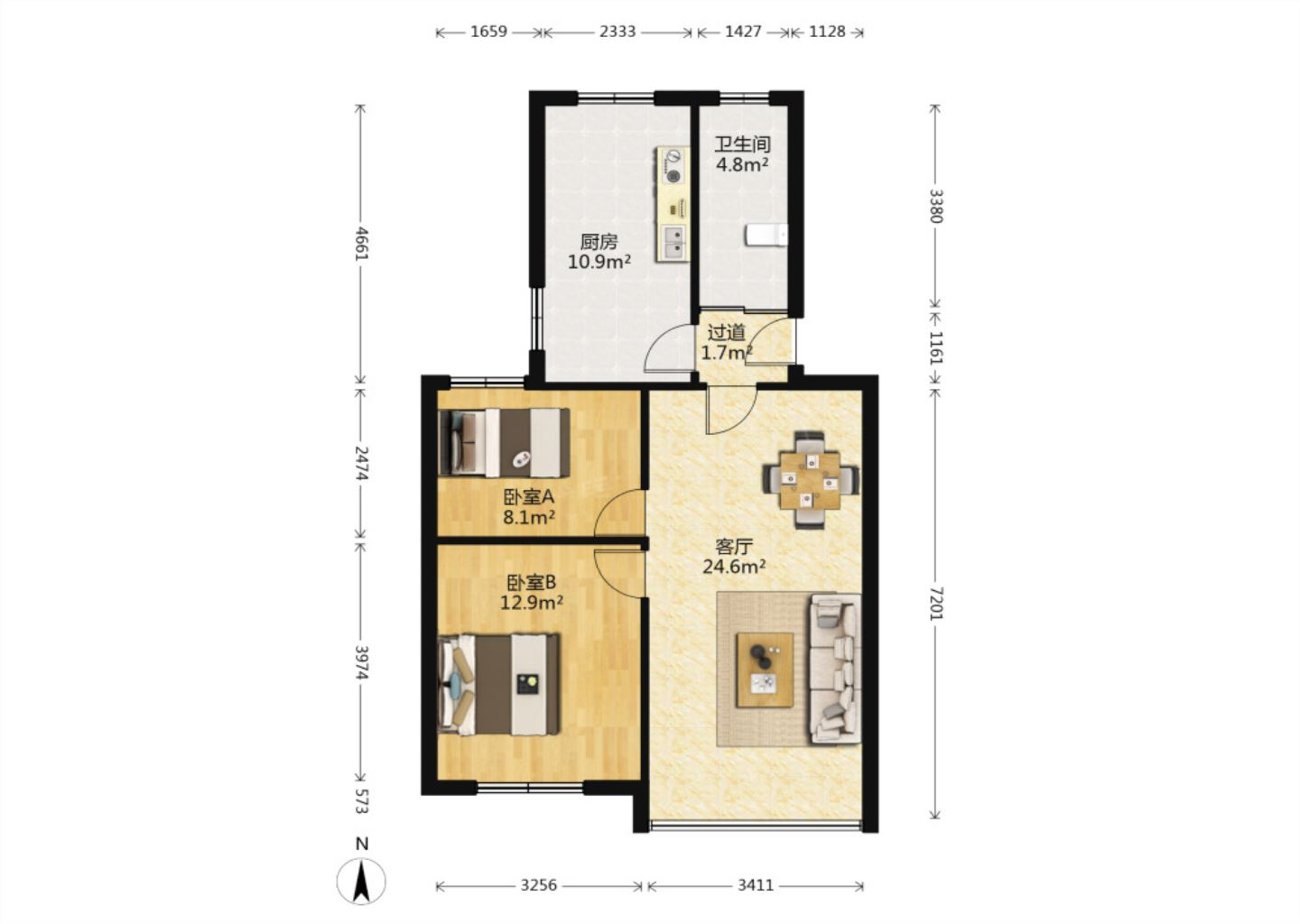 光明东村一期 3室1厅1卫 80.00m&sup2;