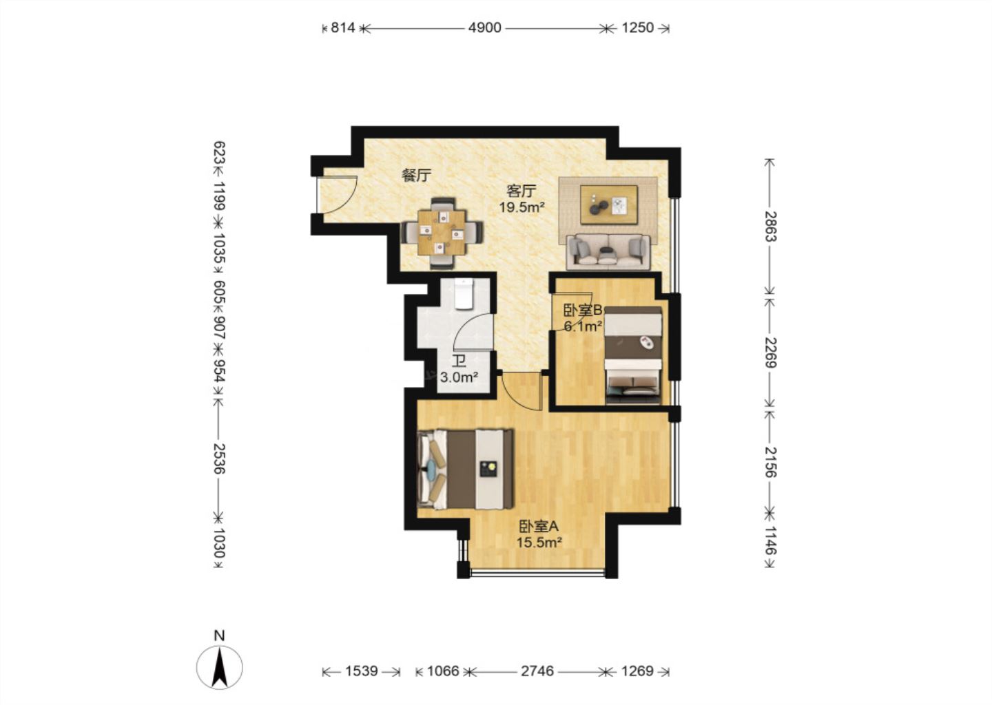 南通万达广场 2室1厅1卫 68m&sup2;