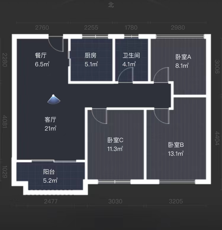 云樾东方 3室2厅1卫 95m&sup2;