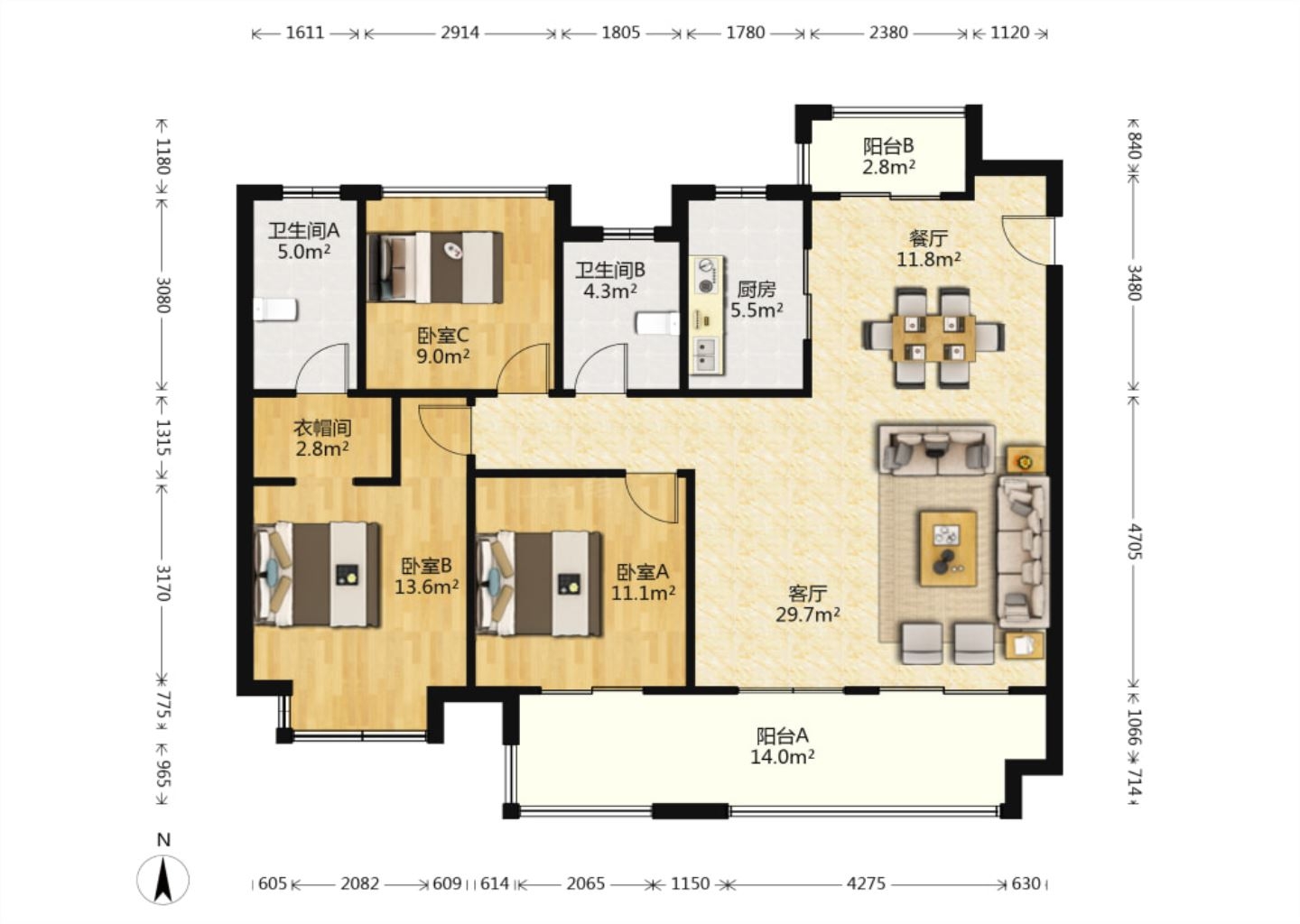 云樾东方 3室2厅2卫 135.00m&sup2;