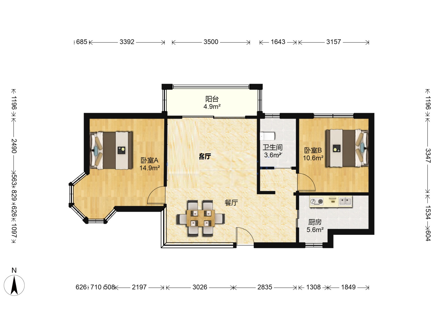 优山美地花园北区 2室2厅1卫 92.00m&sup2;