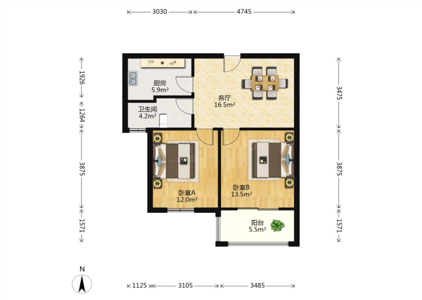 学士府 2室1厅1卫 83m&sup2;