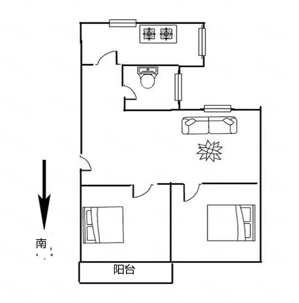 白家园 2室1厅1卫 81m&sup2;