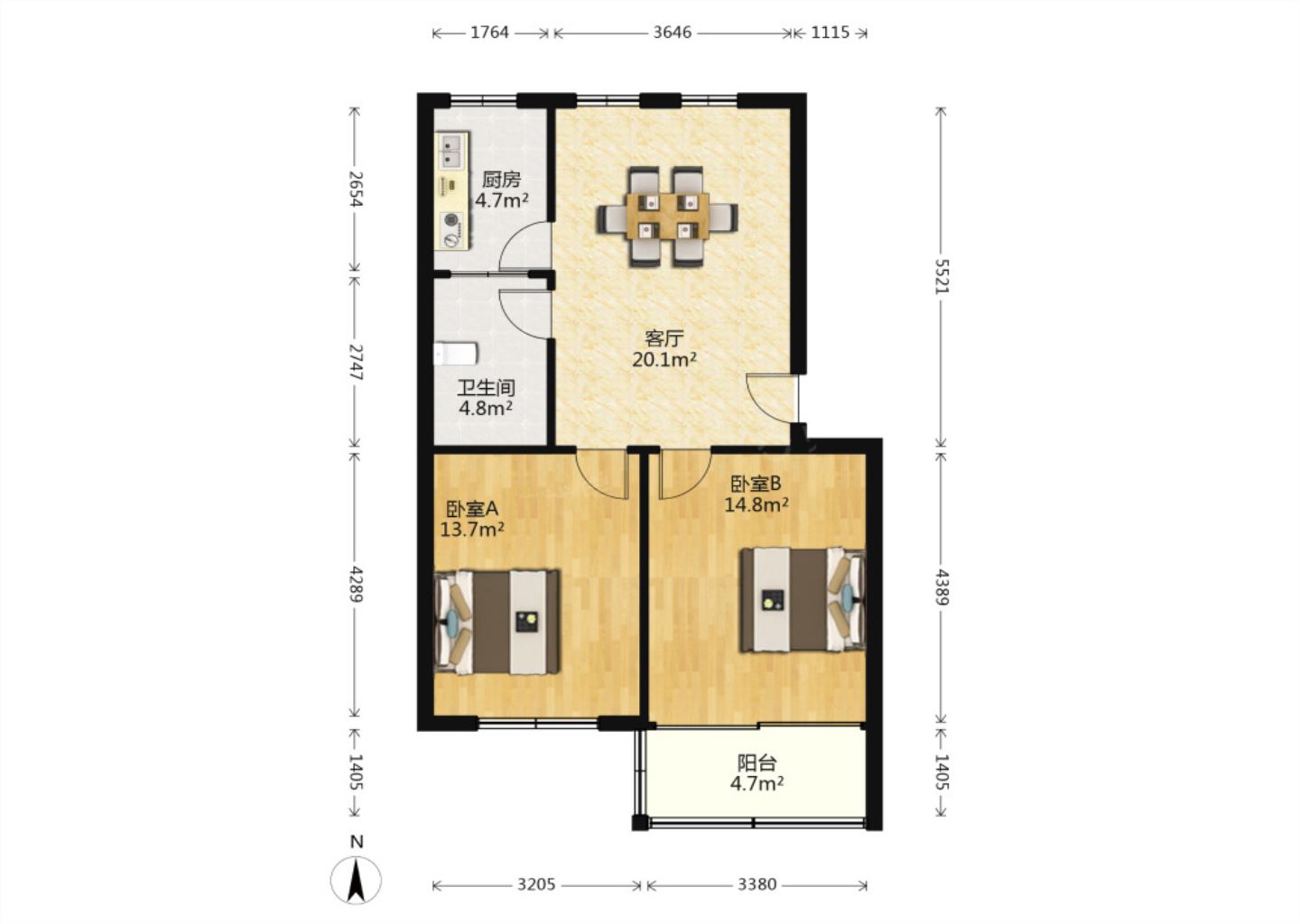 桃坞路服饰城 2室1厅1卫 76.62m&sup2;