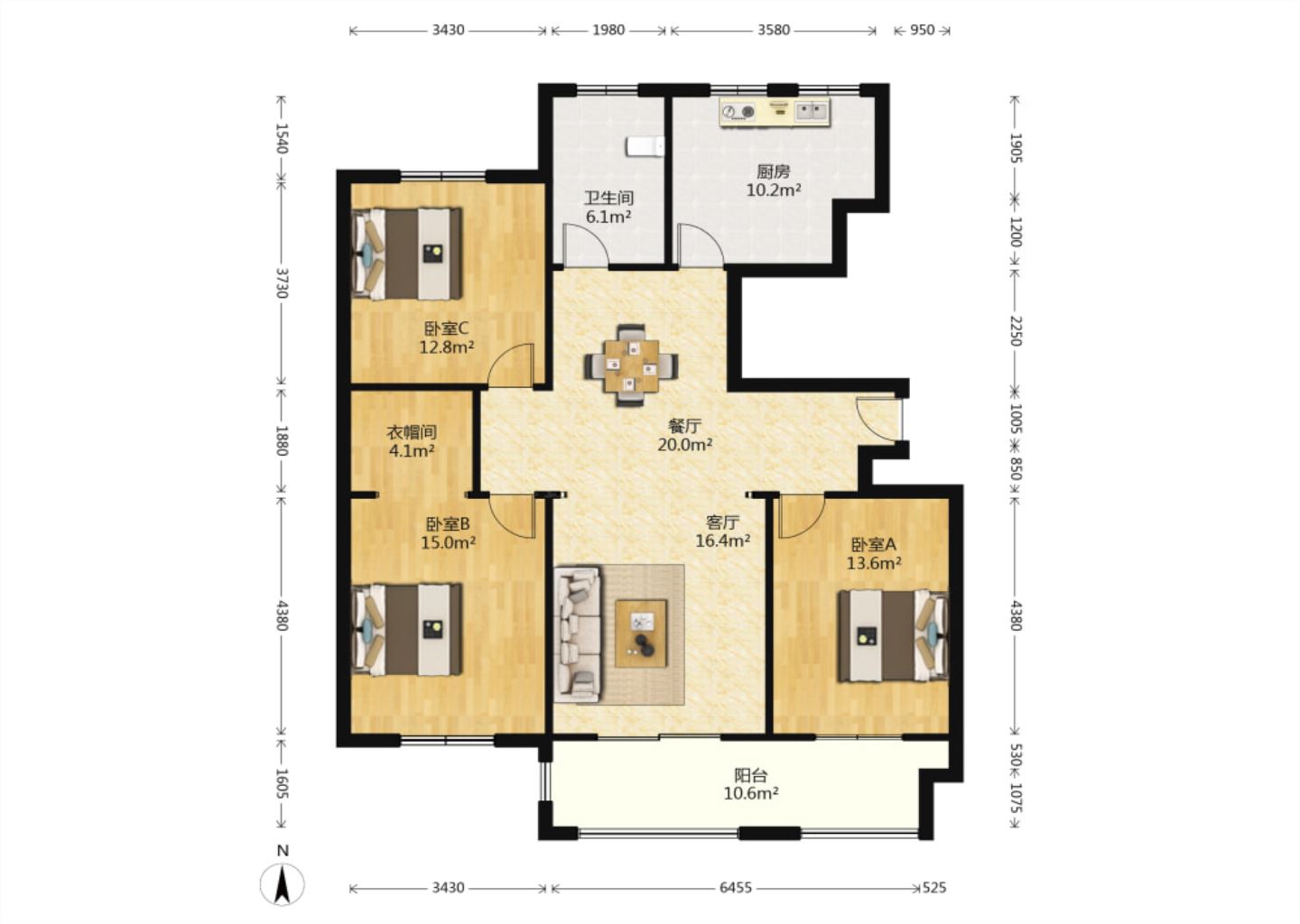 紫东南苑北区 3室2厅1卫 138.7m&sup2;