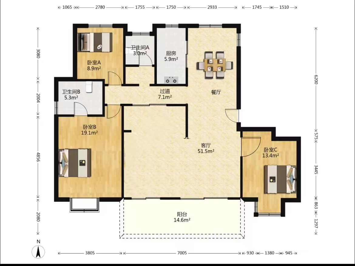 仁恒公园世纪 3室1厅2卫 156.00m&sup2;