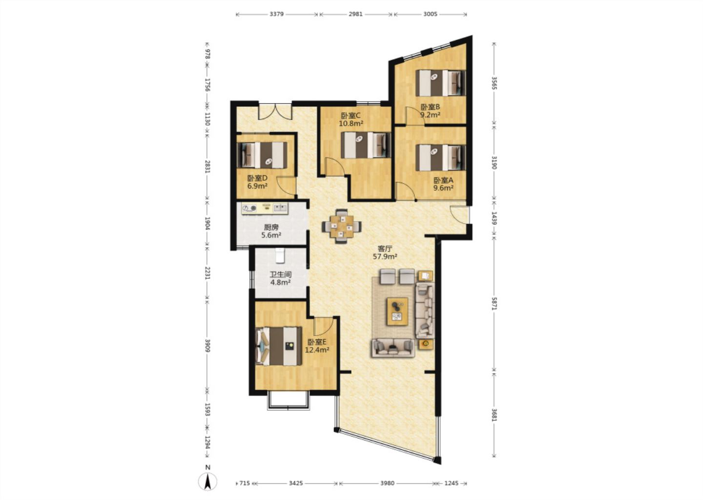 中南世纪城北区 4室2厅2卫 157.00m&sup2;