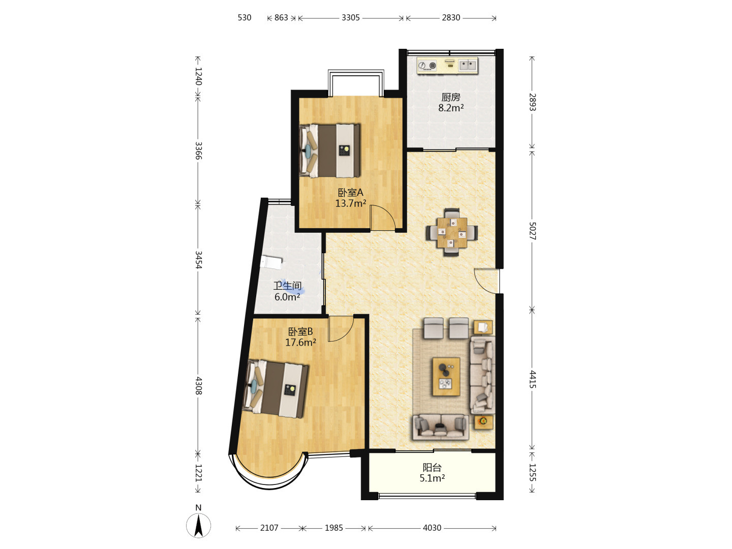 中天福邸 2室2厅1卫 111.64m&sup2;