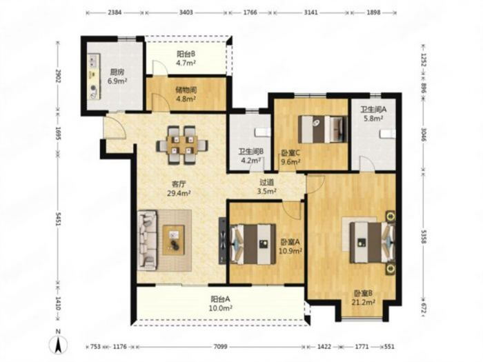 中海碧林湾 3室2厅2卫 140m&sup2;