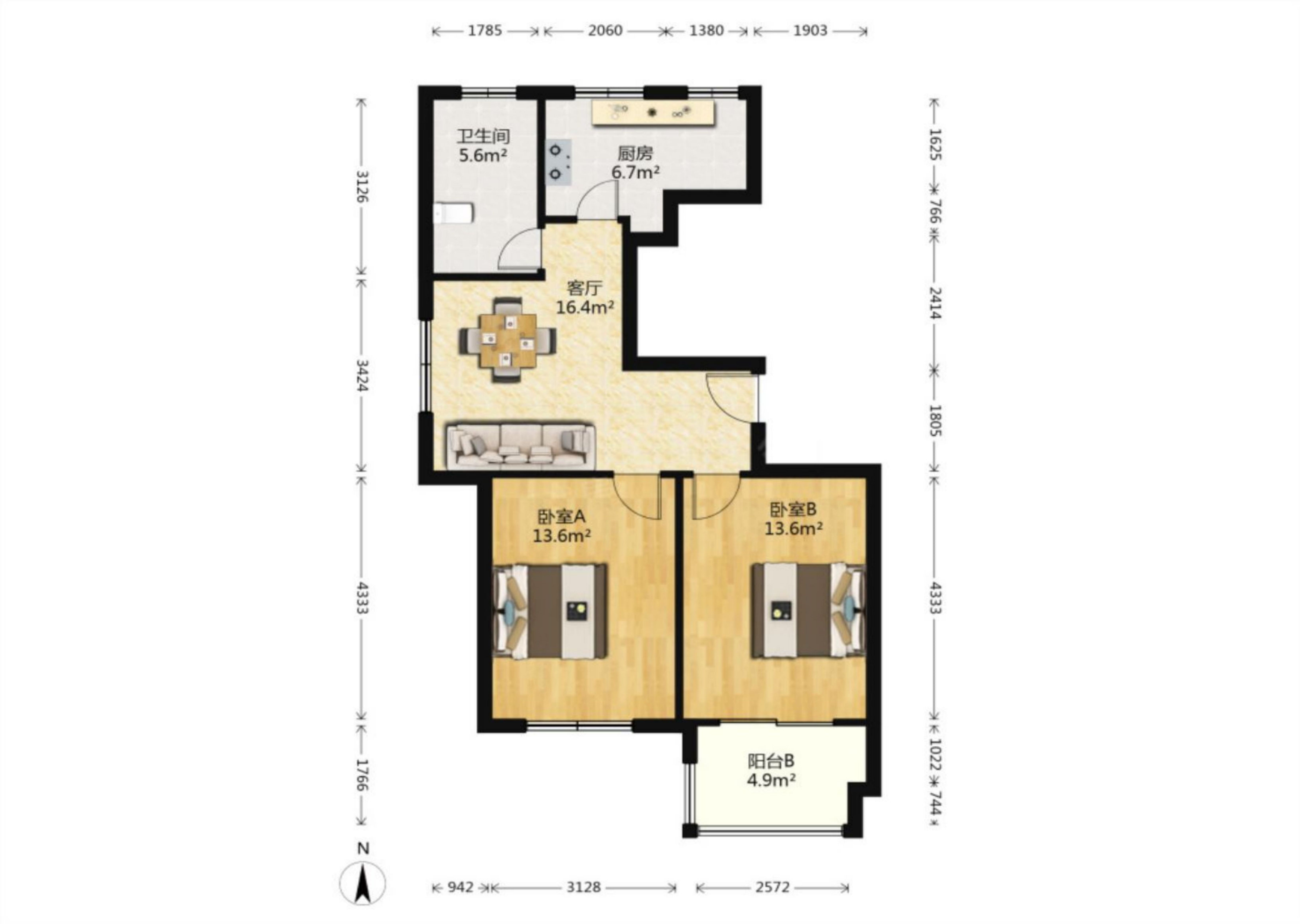 观阳名邸 2室1厅1卫 82m&sup2;