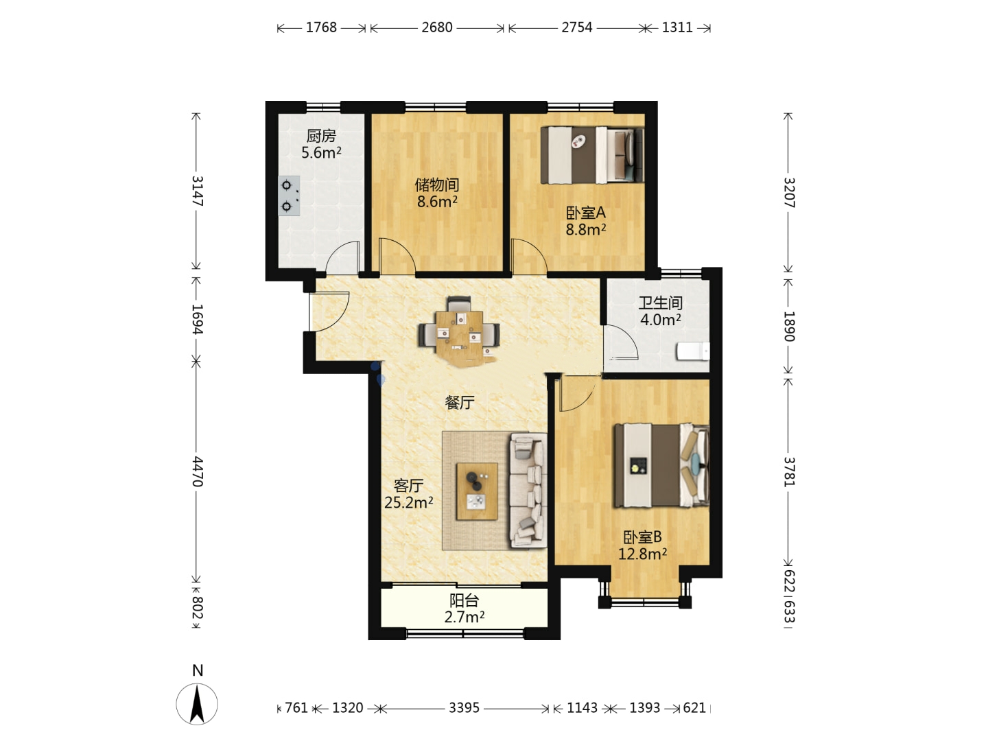 御景澜庭 3室2厅1卫 96.38m&sup2;