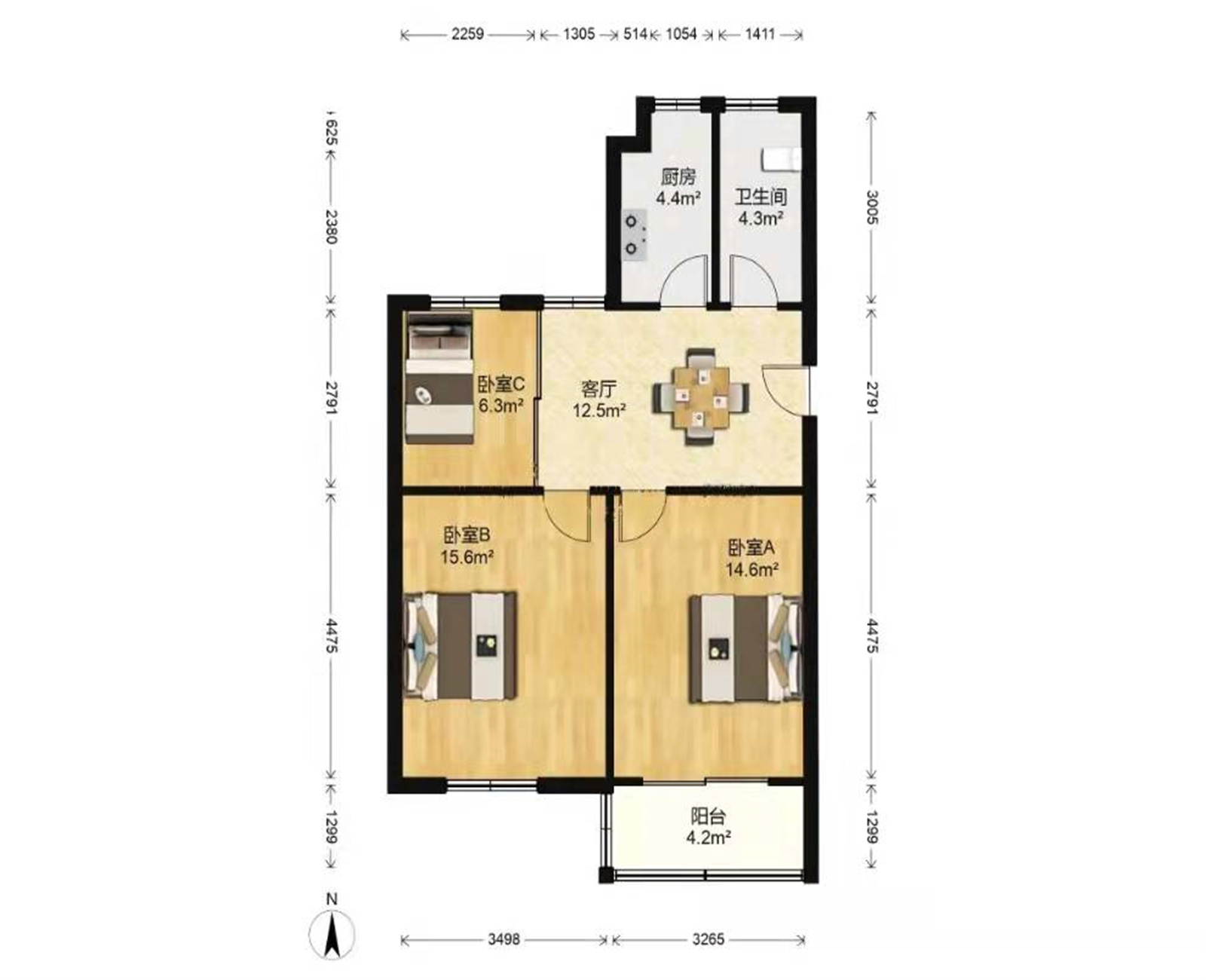 南园路18号大院 2室1厅1卫 75m&sup2;