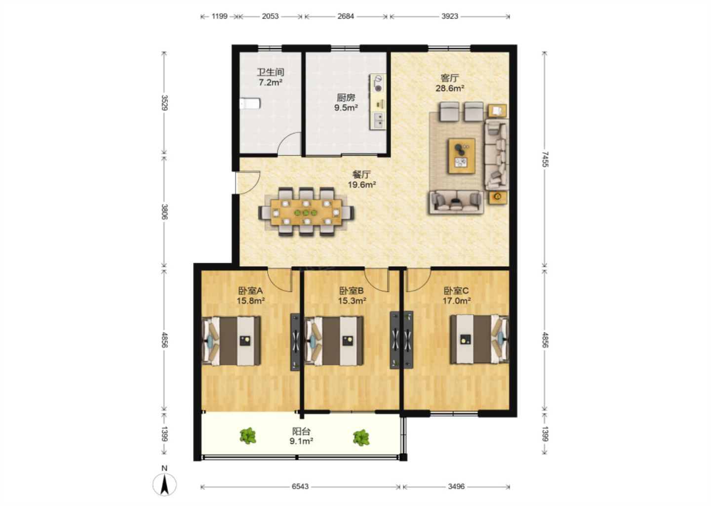 新华佳园 3室2厅2卫 135m&sup2;