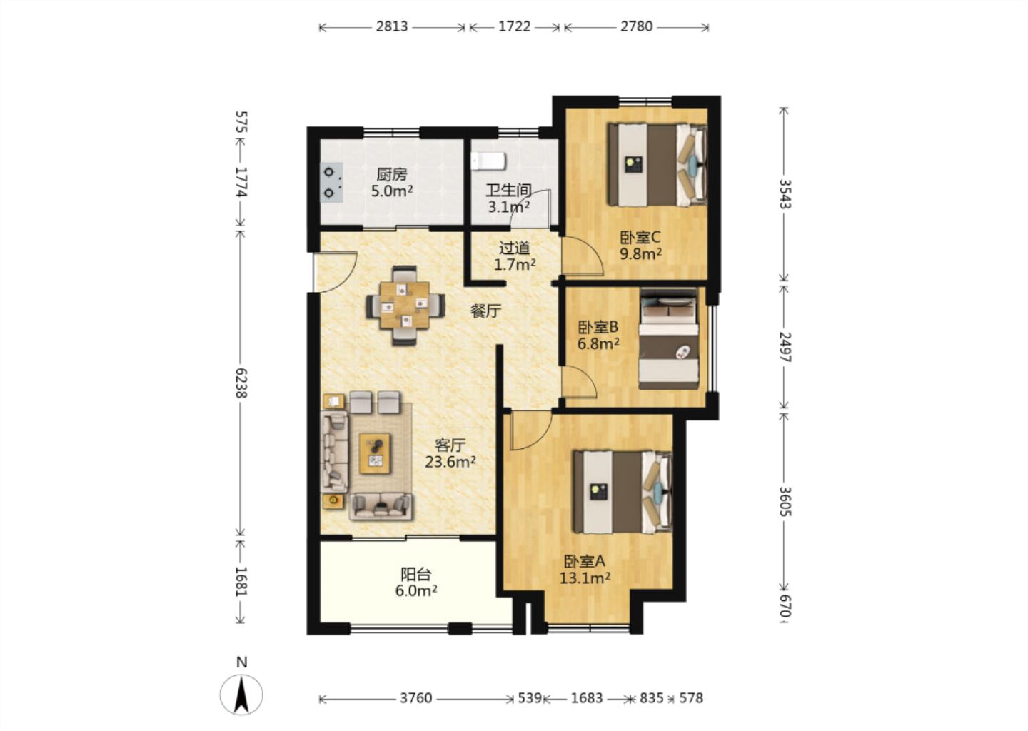 新城香溢紫郡 3室2厅1卫 93.1m&sup2;