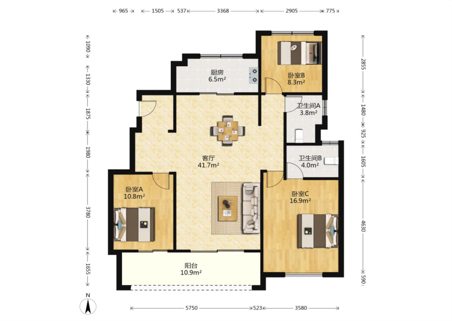 中海翠湖溪岸 3室2厅2卫 128m&sup2;