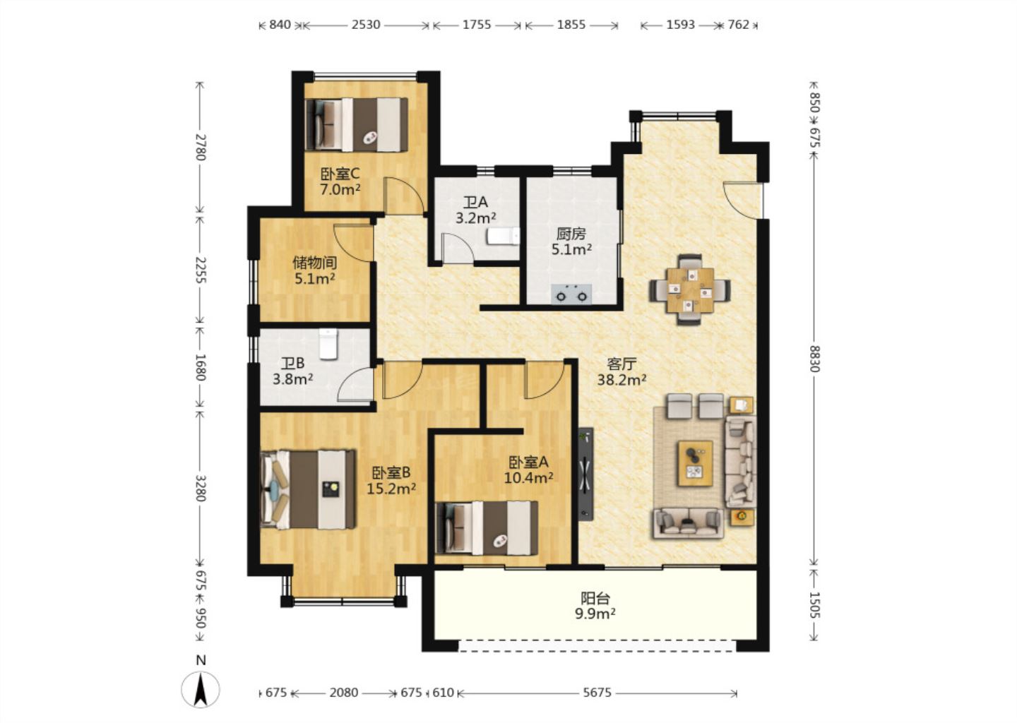 时光漫城 4室2厅2卫 125m&sup2;
