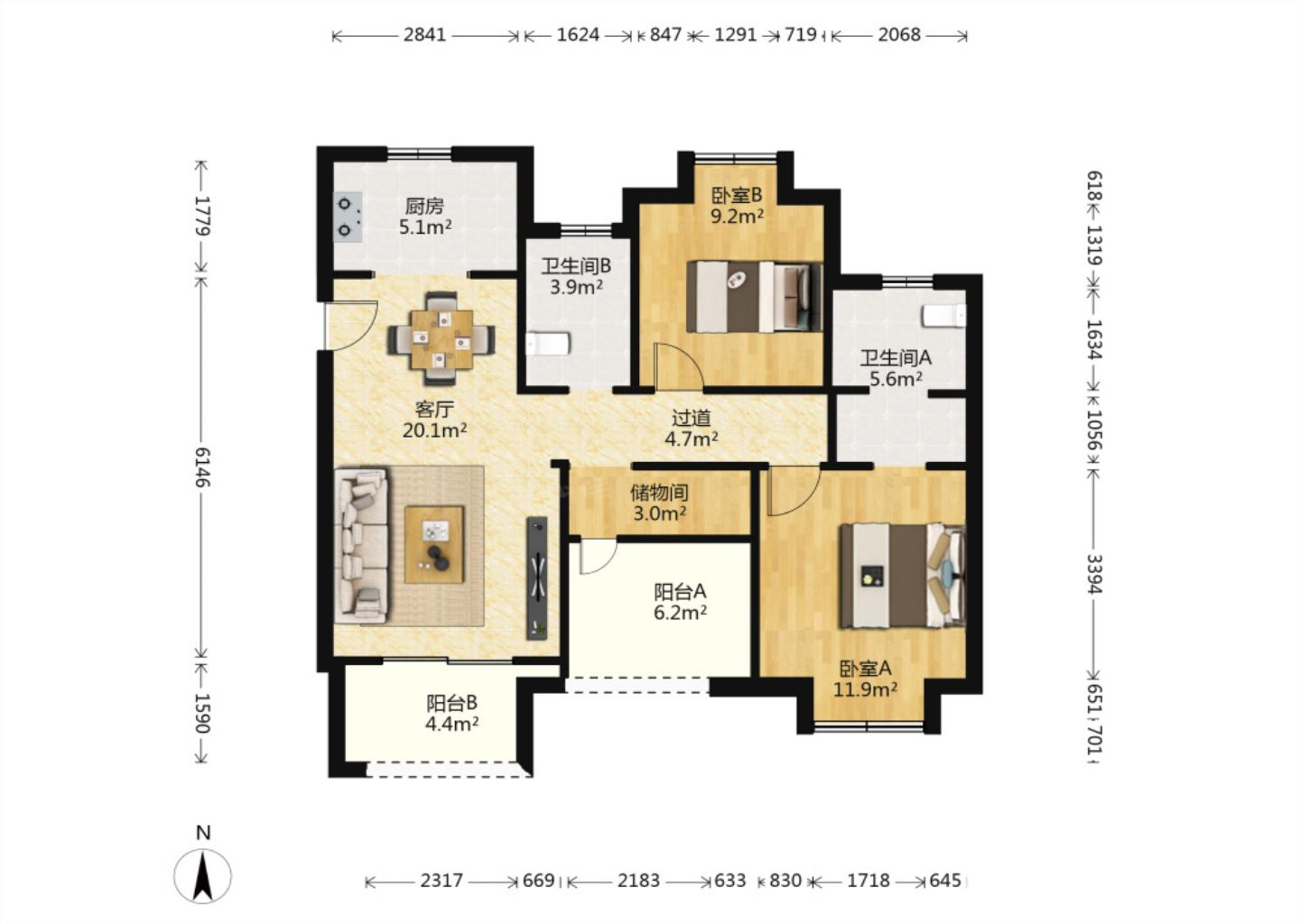 新城香溢紫郡 3室2厅1卫 100m&sup2;