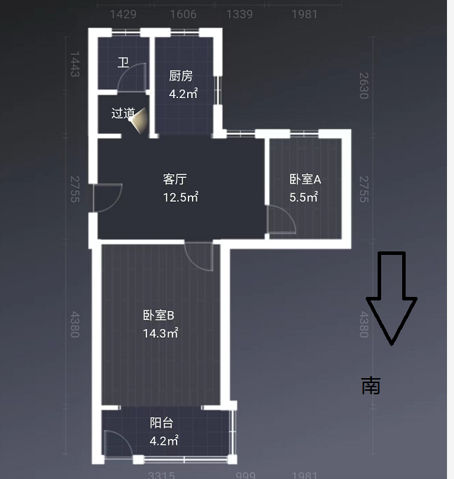方大花苑 2室1厅1卫 58m&sup2;