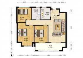 中创大都会 3室2厅1卫 98m&sup2;