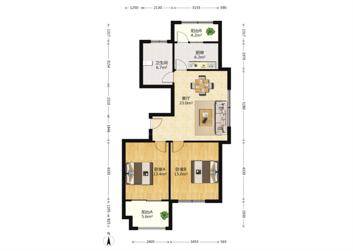 世伦佳苑 2室2厅1卫 95m&sup2;