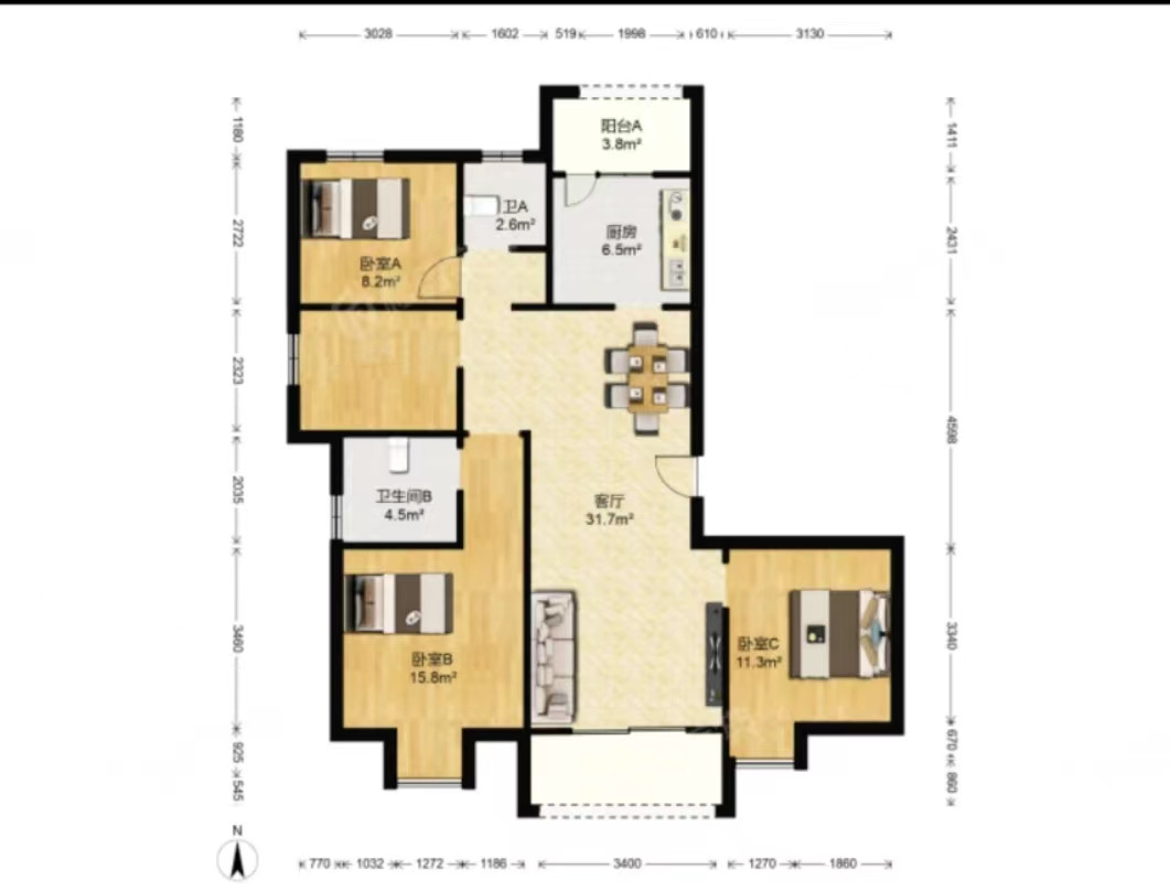 五山新苑 4室2厅4卫 120.00m&sup2;