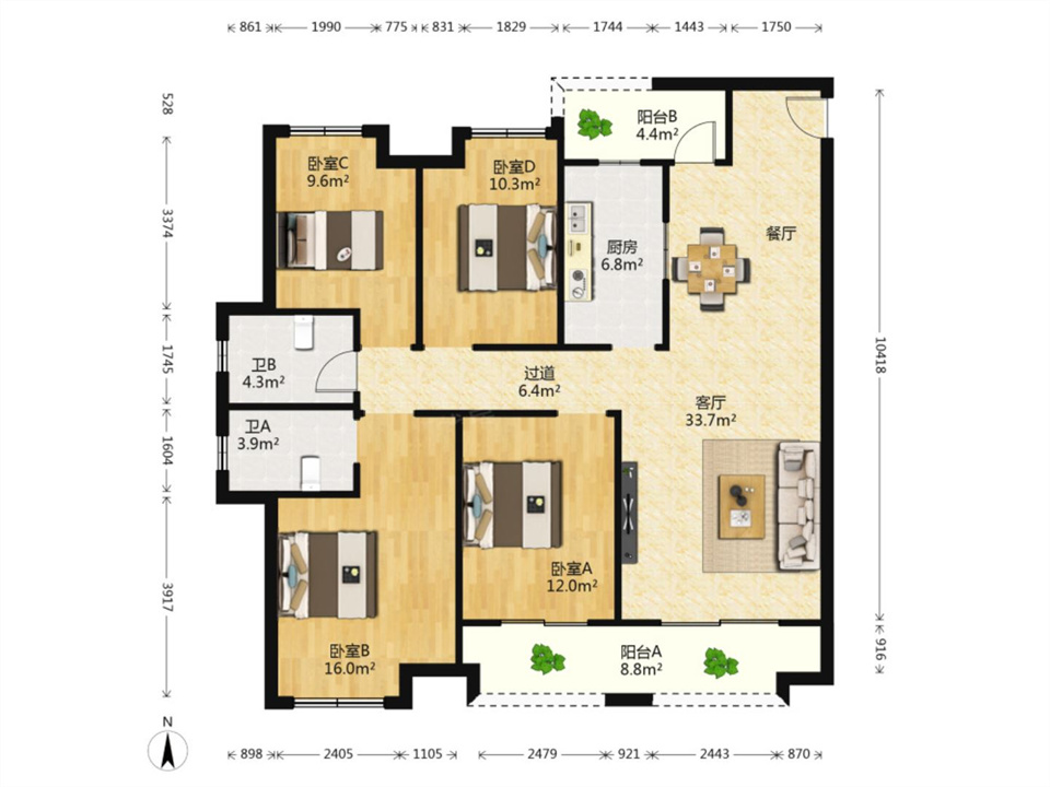 保利香槟国际 3室2厅2卫 139m&sup2;