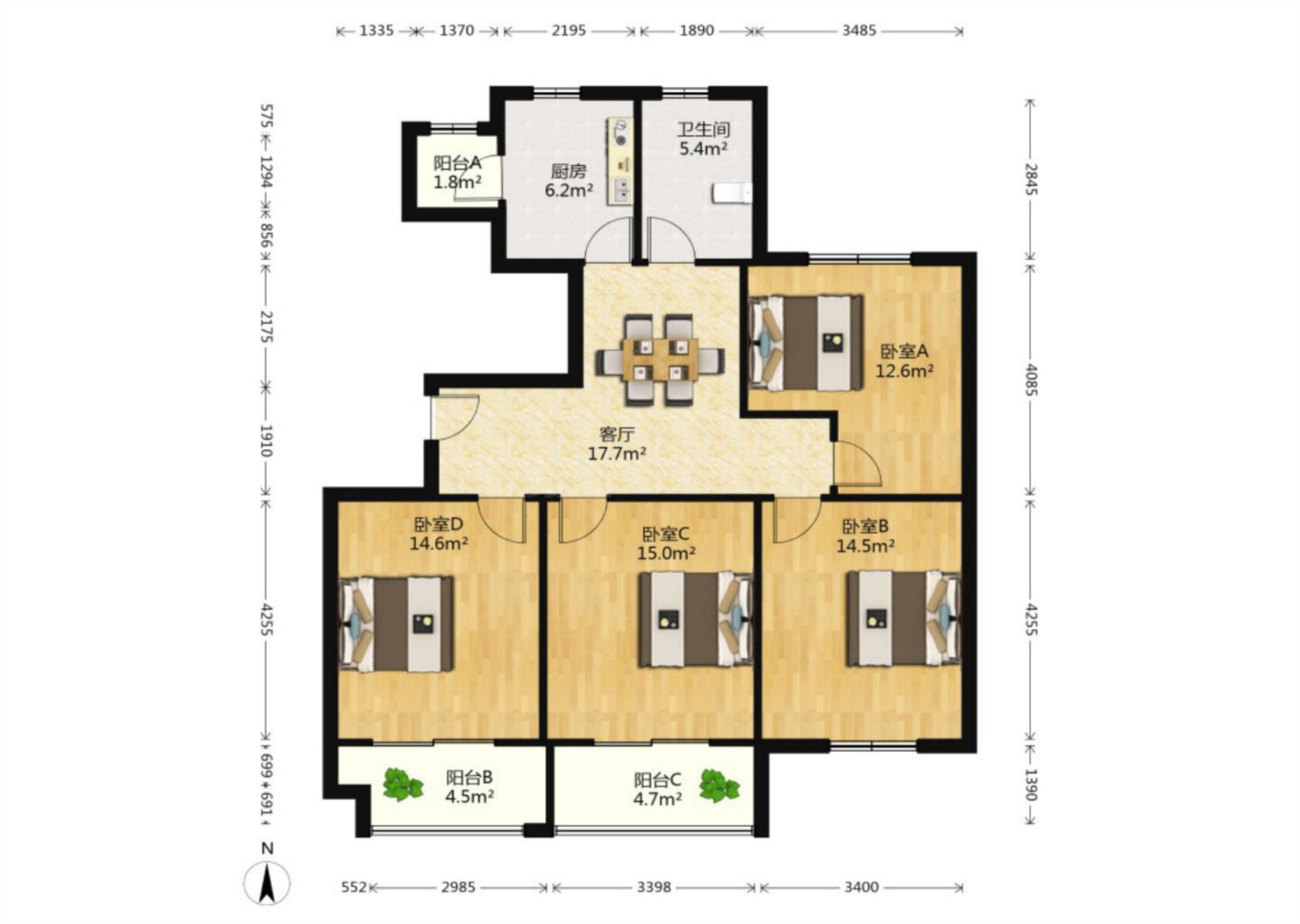 观阳名邸 3室1厅1卫 131.00m&sup2;