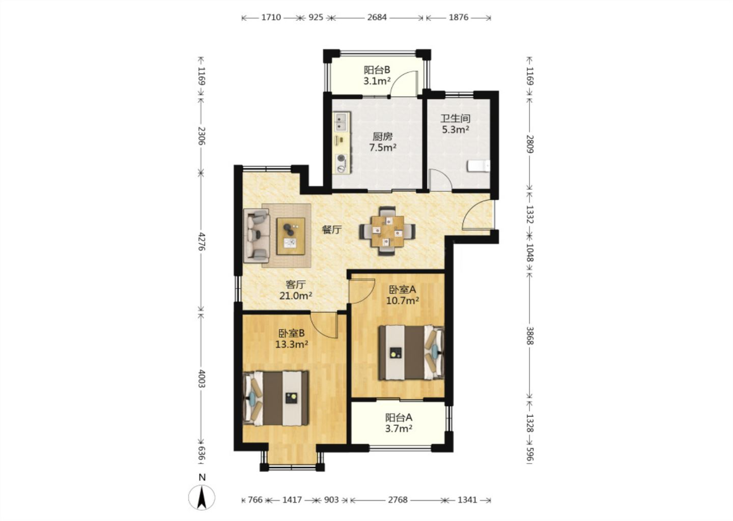 幸福锦园 2室1厅1卫 89m&sup2;