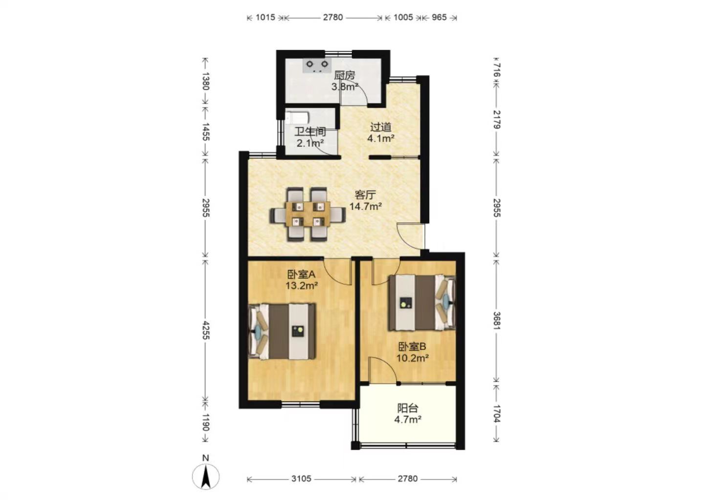 银花苑 2室1厅1卫 69.4m²