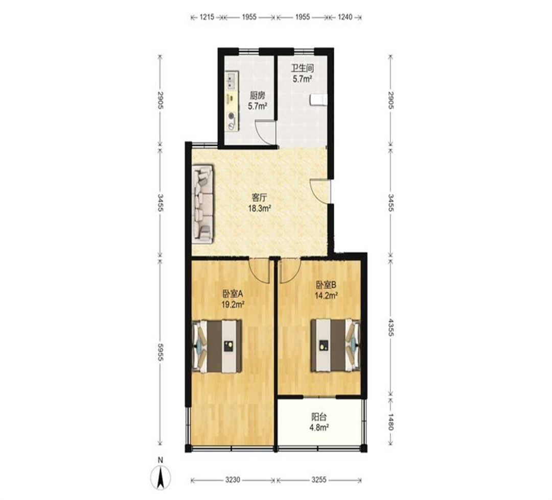 新桥新村 2室1厅1卫 73.00m&sup2;
