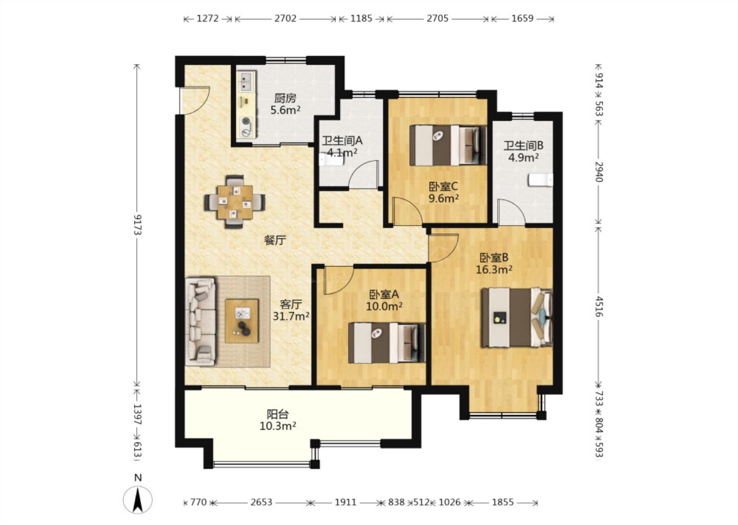 万科翡翠公园 3室2厅2卫 115m&sup2;