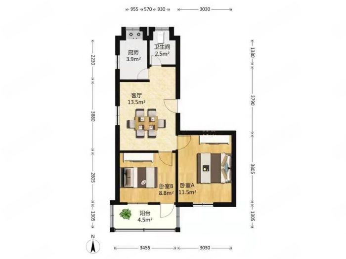 新桥新村 2室1厅1卫 56m&sup2;