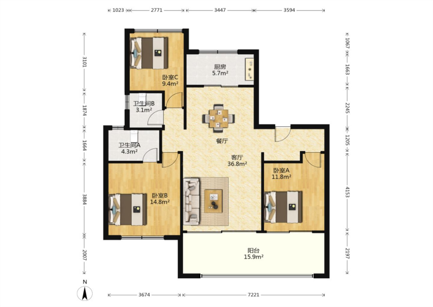 远创东樾 3室2厅2卫 124m&sup2;
