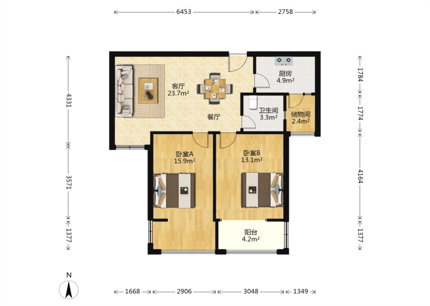 幸福锦园 2室1厅1卫 88m&sup2;