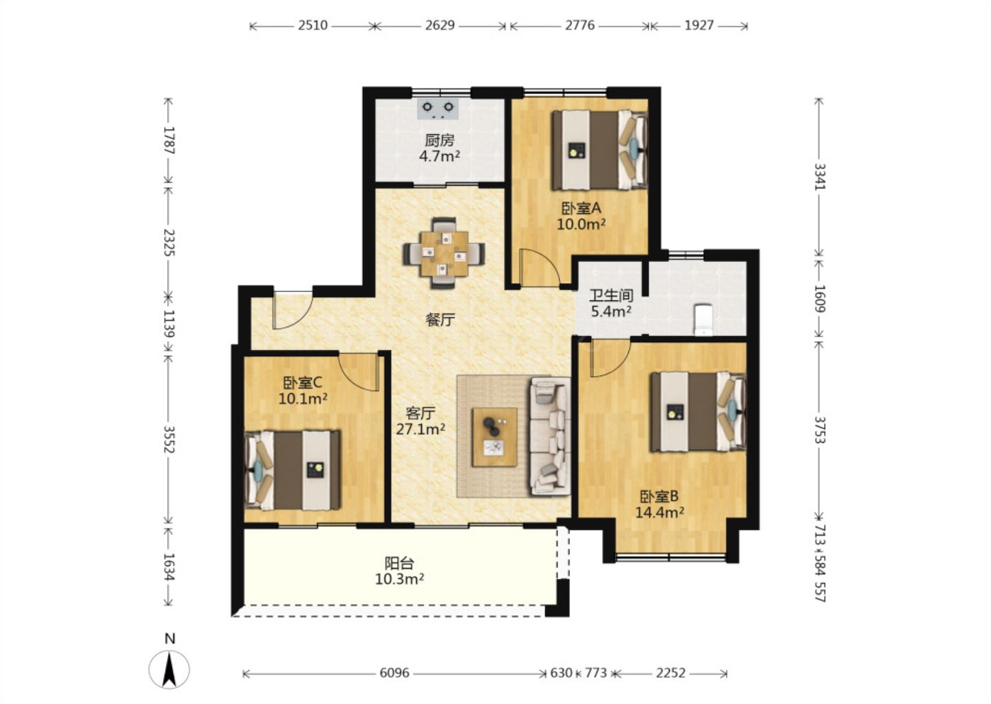 融创盛和九里桃源 3室2厅1卫 108m&sup2;