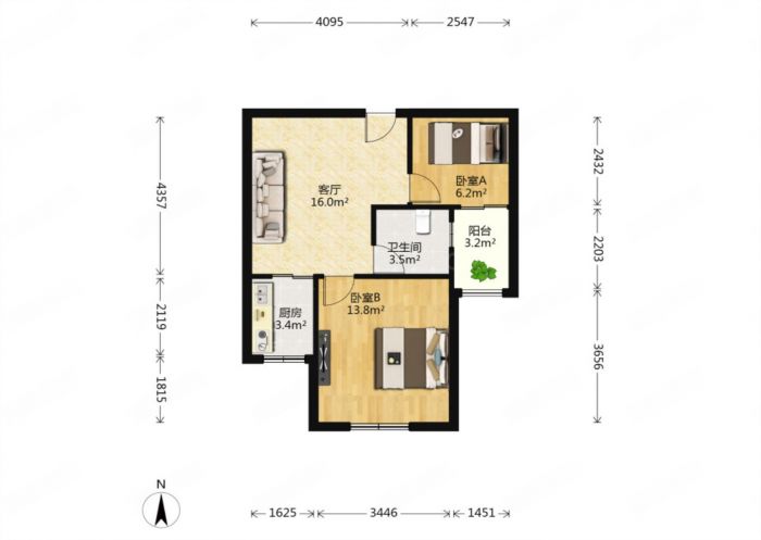 高迪晶城 2室1厅1卫 67m&sup2;