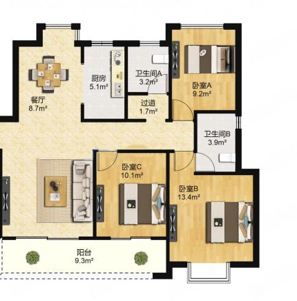 春风南岸西园 3室2厅2卫 117m&sup2;