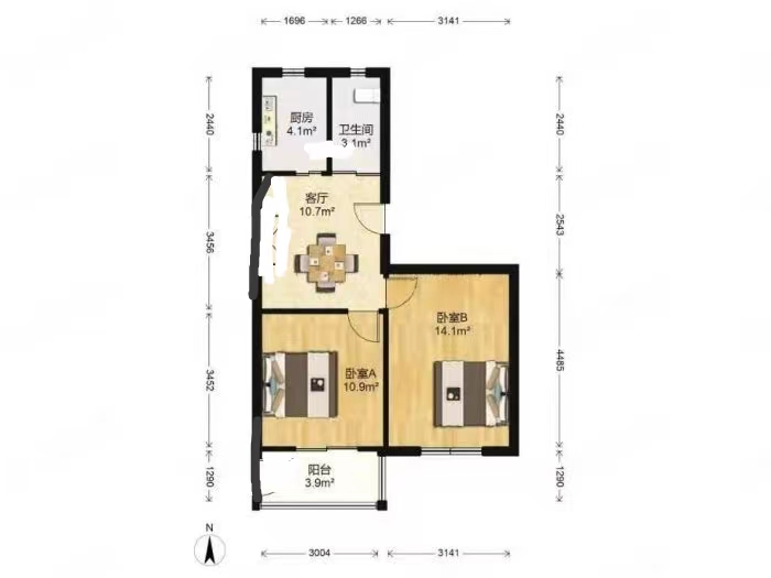 新桥北村 2室1厅1卫 60m&sup2;