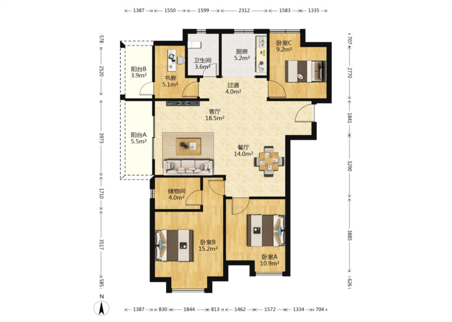 中海碧林湾 3室2厅2卫 128.50m&sup2;